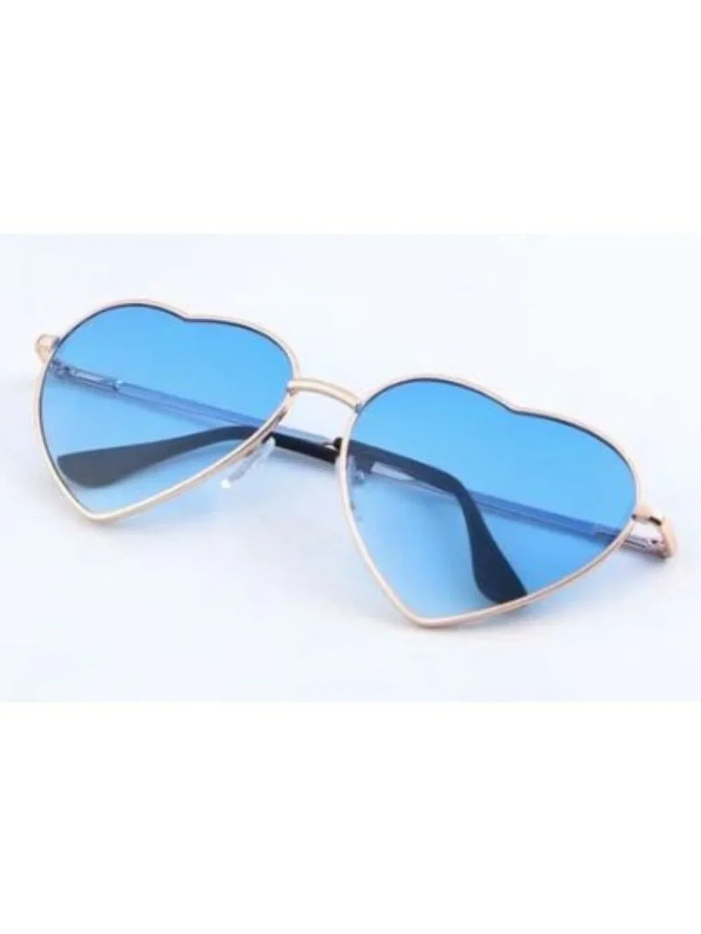 Heart-Shaped Blue Lenses Sunglasses With Gold Frame